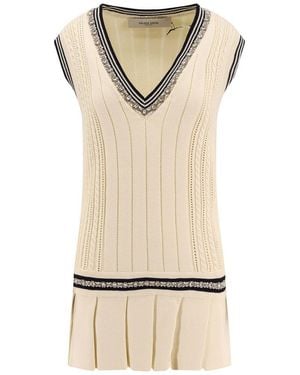 Golden Goose Deluxe Brand Organic Cotton Dress With Crystals Embellishment - Natural