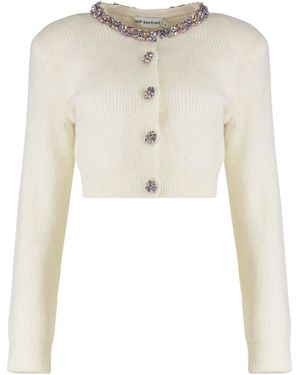 Self-Portrait Wool-Blend Cardigan - White