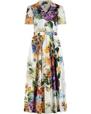 Dolce & Gabbana Floral Print Poplin Midi Dress - White
