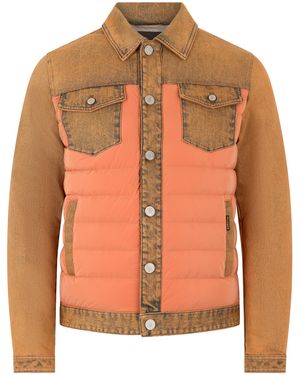 Moorer Down Jacket With Denim Inserts - Orange