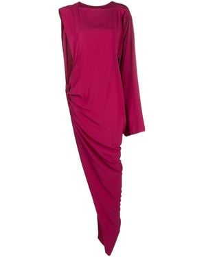 Rick Owens Long One-Shoulder Draped Silk Blend Dress - Red