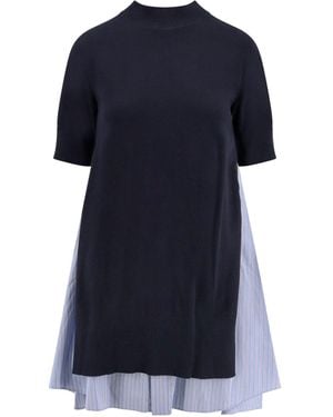 Sacai Cotton Dress With Fabric Inserts - Blue