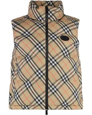 Burberry Sleeveless Down Jacket Check - Natural