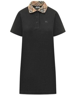 Burberry Check Collar Cotton Dress - Black
