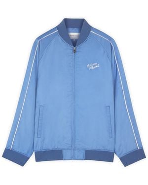 Maison Kitsuné Viscose Jacket With Logo Embroidery - Blue