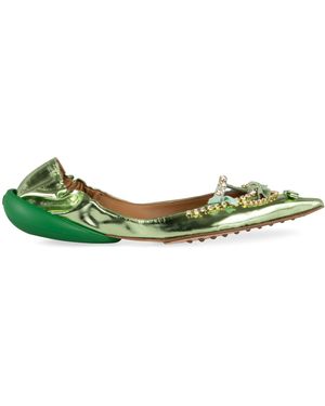 13 09 SR Embellished Leather Ballet Flats Miky - Green