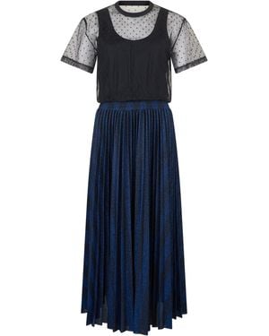 RED Valentino Elegant Dress With Translucent Sleeves And Flowing Skirt - Blue
