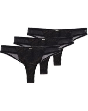 BOSS Lurex Thong Tripack With Lace Trim - Black