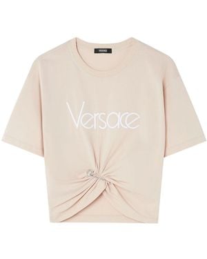 Versace Logo Cotton T-Shirt - Natural