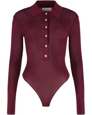Self-Portrait Viscose Knit Bodysuit - Purple