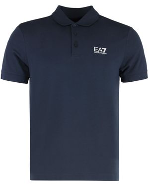 EA7 Logo Detail Stretch Cotton Polo Shirt - Blue