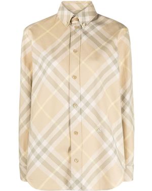Burberry Check Motif Cotton Shirt - Natural