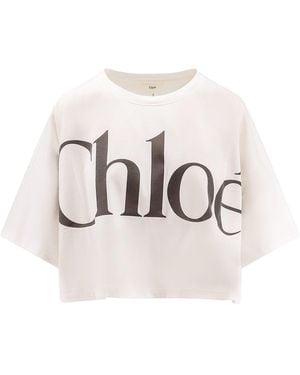 Chloé Cropped Boxy Logo T-Shirt - White