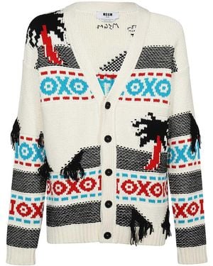 MSGM Cotton Fringed Cardigan - White