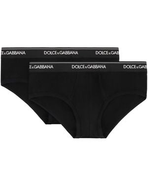 Dolce & Gabbana Set Of Two Cotton Briefs With Logoed Elastic Band - Black