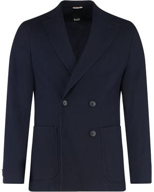 BOSS Double-Breasted Wool Jacket - Blue