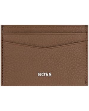 BOSS Logo Detail Leather Card Holder - Brown