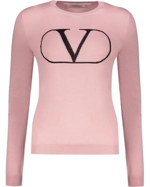 Valentino Long Sleeve Crew-Neck Sweater - Pink