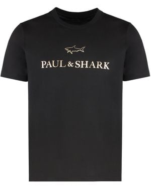 Paul & Shark Cotton T-Shirt With Logo Print - Black