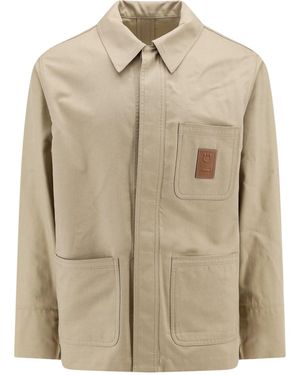 Ferragamo Cotton And Viscose Jacket With Gancini Hook Leather Patch - Natural