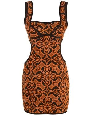 Marine Serre Printed Short Cotton Dress - Brown