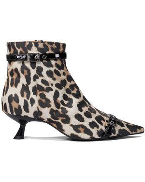 Ganni Leopard Ankle Boots - Black