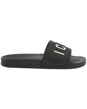 DSquared² Rubber Slide Sandals With Logo - Black