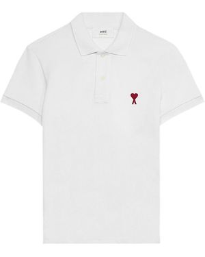 Ami Paris Cream Viscose Blend Oversize Polo Shirt in Natural