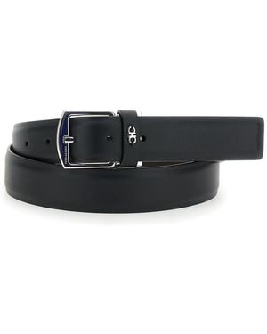 Ferragamo Belt With Gancini Detail On The Front And Adjustable Buckle - White