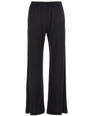 Plain Pants With Elastic Waist And Side Pockets - Black