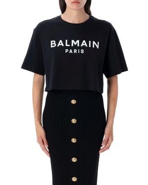 Balmain Cropped Tee Logo - Black