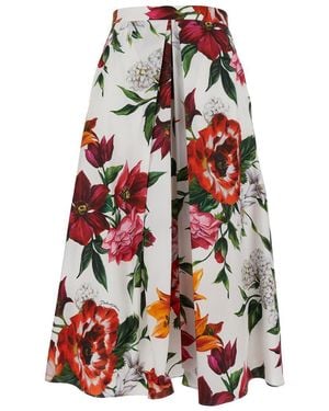 Dolce & Gabbana Midi Skirt With All-Over Floral Print And Rear Zip Closure - Red