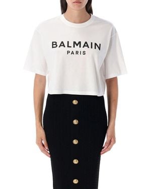 Balmain Cropped Tee Logo - White