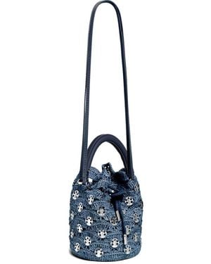 Rabanne Raffia And Leather Bucket Bag - Blue
