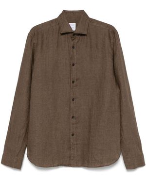 Xacus Linen Shirt With Cutaway Collar - Brown