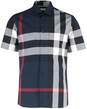 Burberry Checked Cotton Shirt - Blue
