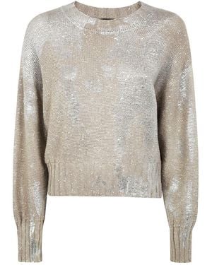 Avant Toi Metallic Knots On Cotton Roundneck Pullover With Lamination - Brown