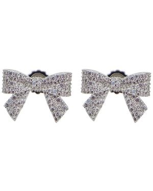 YVMIN X SHUSHU TONG Metallic Earings With All-Over Gemstone Embellishments And Bow Design - Gray