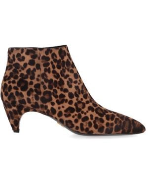Prada Pointed Leopard Cavallino Boots - Brown