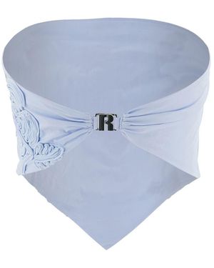 ROTATE BIRGER CHRISTENSEN Light Sleeveless Off-Shoulder Top With All-Over Floral Embroidery And Logo Detail On The Rear - Blue