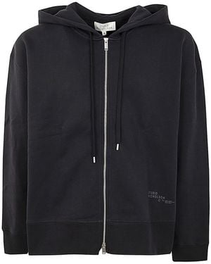 Studio Nicholson Fleece Back Zip Through Hoodie With Logo - Black