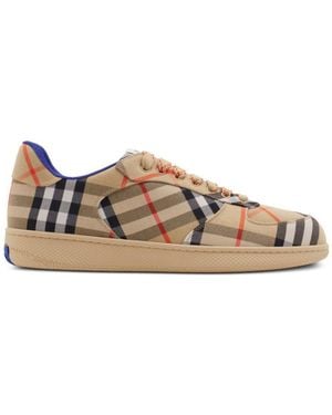 Burberry Cotton-Blend Check Terrace Sneakers Shoes - Brown