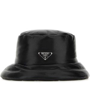 Prada Leather And Plexiglass Visor Hat in Black | Lyst