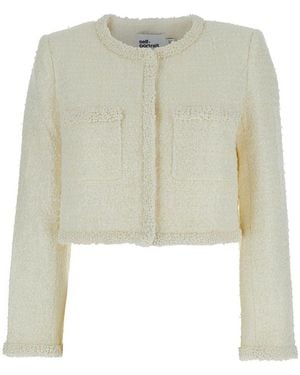 Self-Portrait Crewneck Jacket With Sequin And Faux-Pearls Embellishments - White