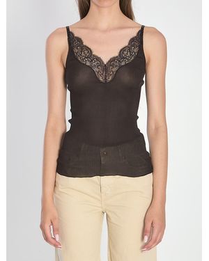 Saint Laurent Silk And Lace Top - Black