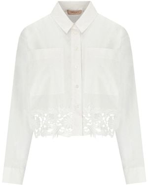 Twinset Cropped Shirt With Lace - White