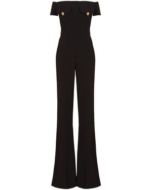 Balmain Off-Shoulders Flare Crepe Jumpsuit - Black