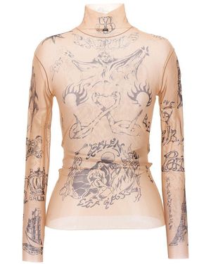 Balenciaga Mini High Neck Semi-Transparent Tulle T-Shirt - Pink