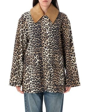 Ganni Leopard Canvas Midi Jacket - Black