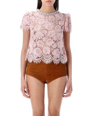 Self-Portrait Lace Top - Pink